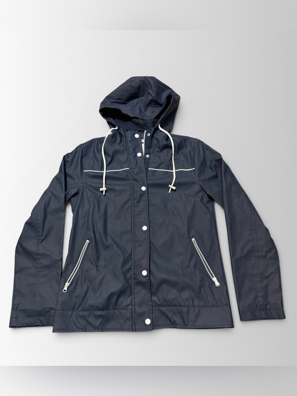 A New Day Navy Hooded Rain Jacket Water Resistant Zip Front Small
